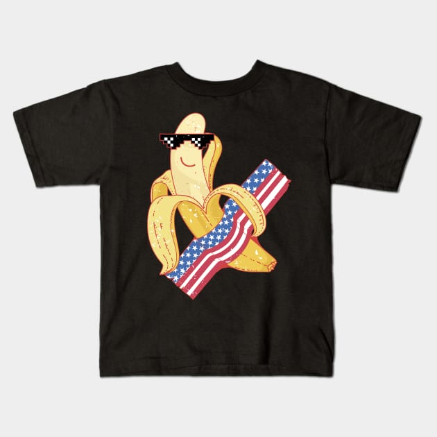 Proud to be an American 4th of July Banana Meme Kids T-Shirt by PunnyPoyoShop